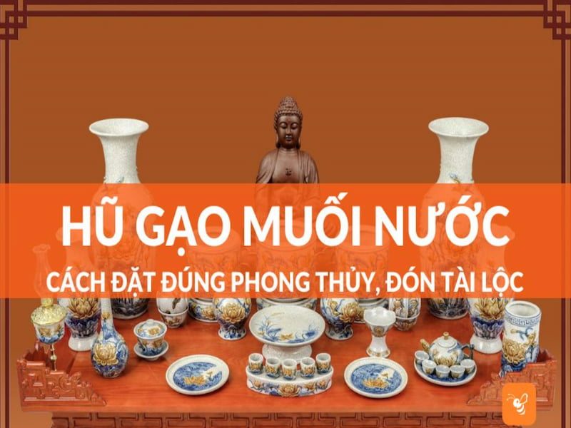 3 hũ gạo muối trên bàn thờ thần tài