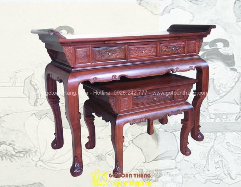 Bàn Thờ Gia Tiên gỗ Gõ đỏ Cuốn thư 192 BGT-07 Sập thờ họa tiết cuốn thư