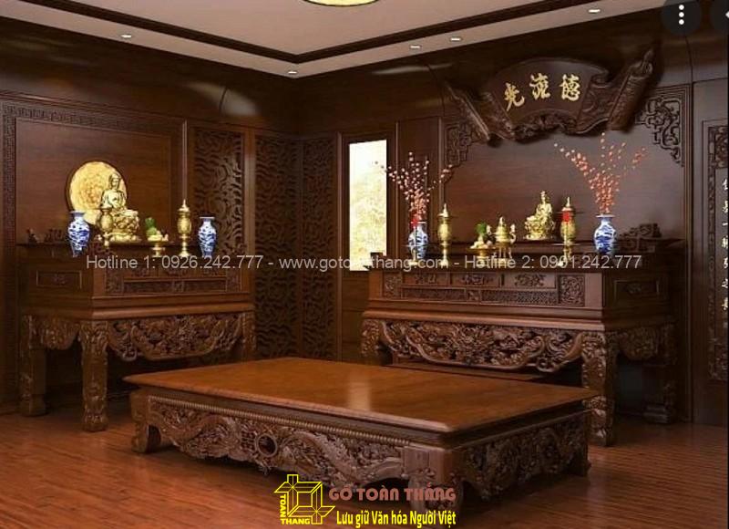 Bàn Thờ Phật dáng hiện đại gỗ Gụ BTP-05 Sập thờ được làm từ nhiều chất liệu gỗ khác nhau