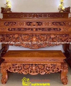Sập thờ Tứ Linh 2 tầng gỗ Gõ đỏ ST-18