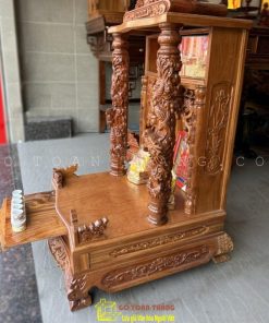 Bàn thờ Thần Tài gỗ Gõ đỏ TTG-07 - Ảnh 2