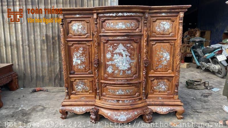 Tủ thờ bụng phệ gỗ Cẩm Lai cẩn ốc TTCL-02 bàn thờ gỗ Cẩm Lai